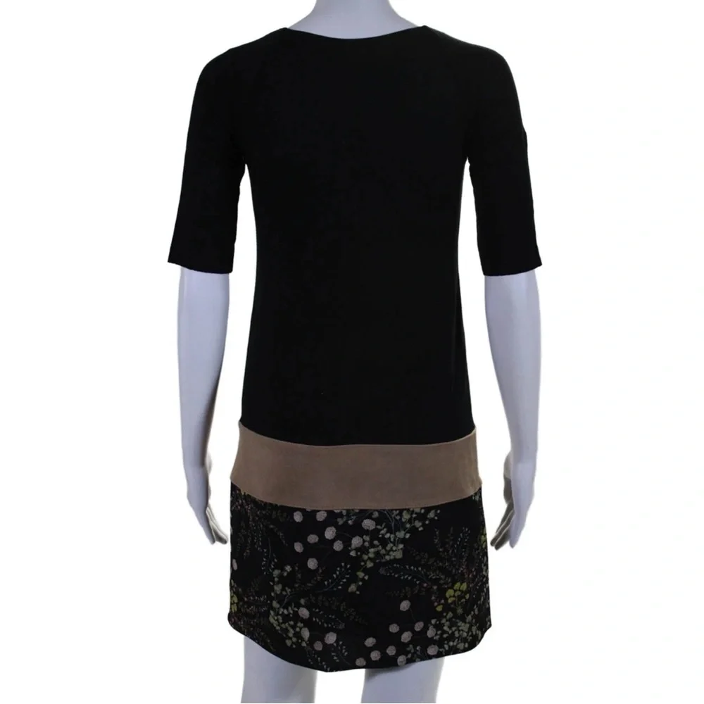 Bailey 44 Black Dress Stretch Jersey Lamb Leather Accent Floral Size Large - Picture 3 of 10